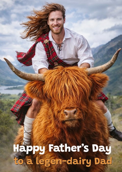 Legendairy Dad Highland Cow Face Swap Photo Upload Father's Day Card