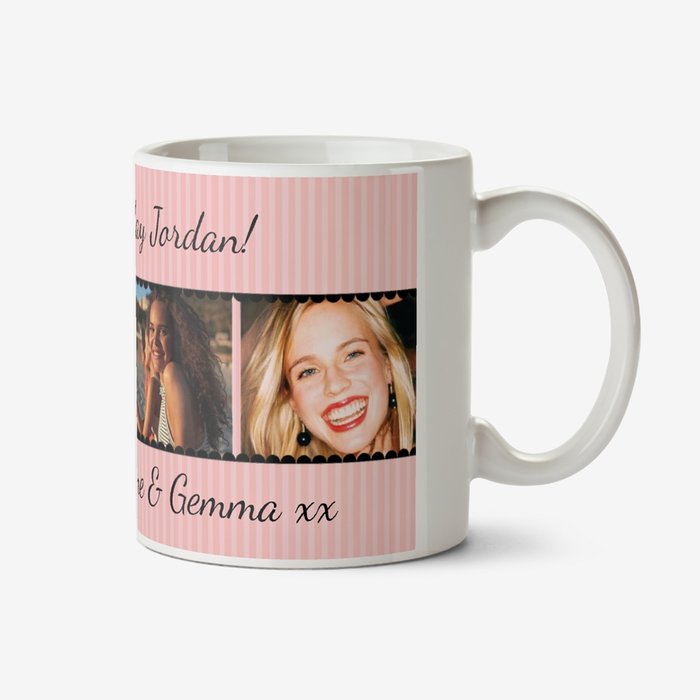 Pink Striped Photo Strip Personalised Mug