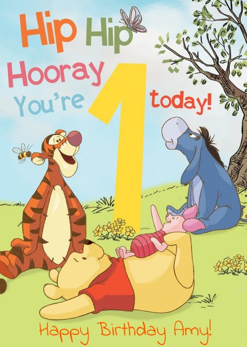 1 Today - 1st Birthday Card - Winnie The Pooh Kids Card