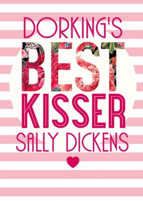 Pink Striped Personalised Best Kisser Card