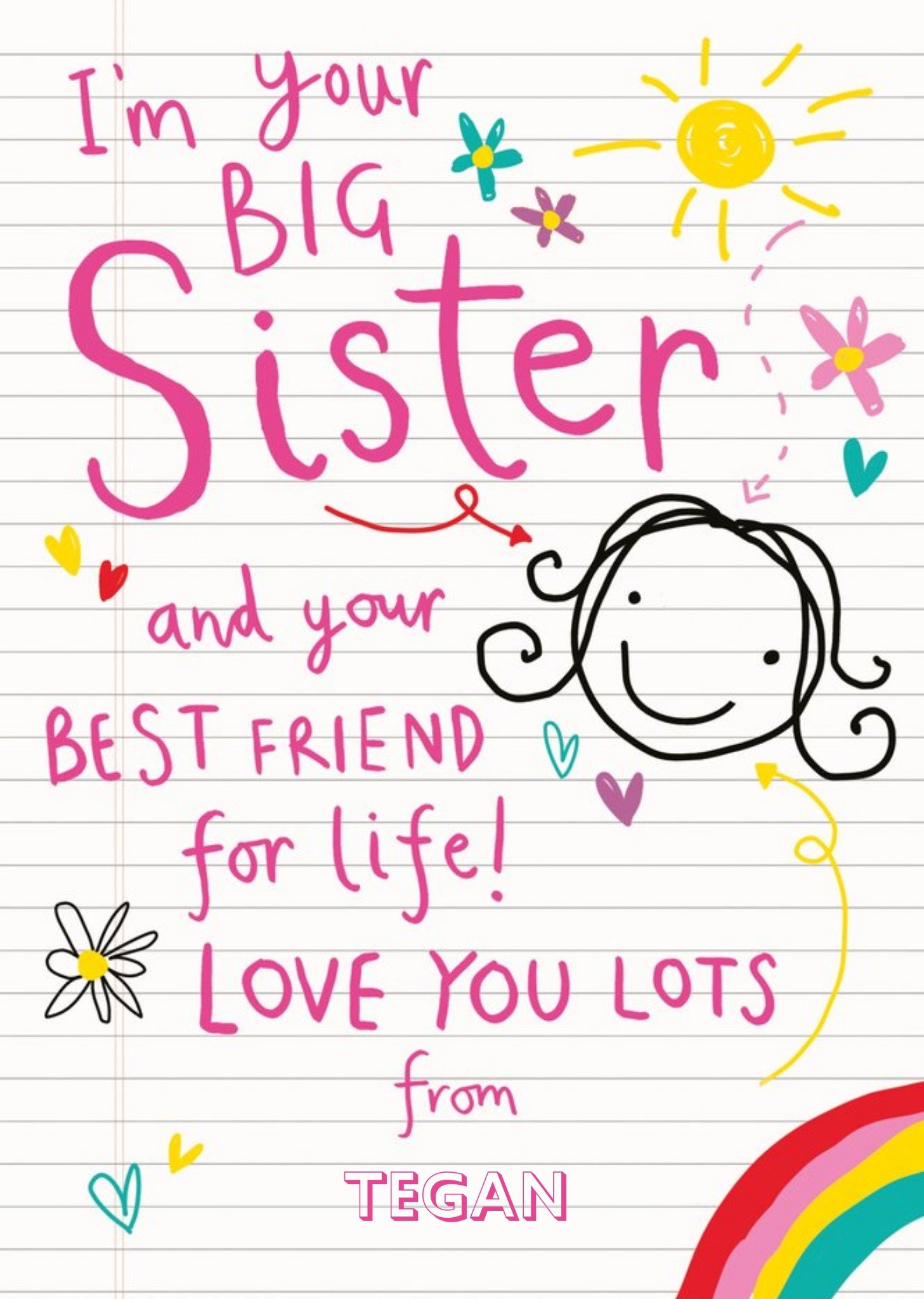 Moonpig Pink Typographic Doodle Customisable I'm Your Big Sister Card