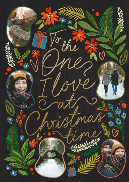 One I Love At Christmas Time Illustrated Photo Upload Card