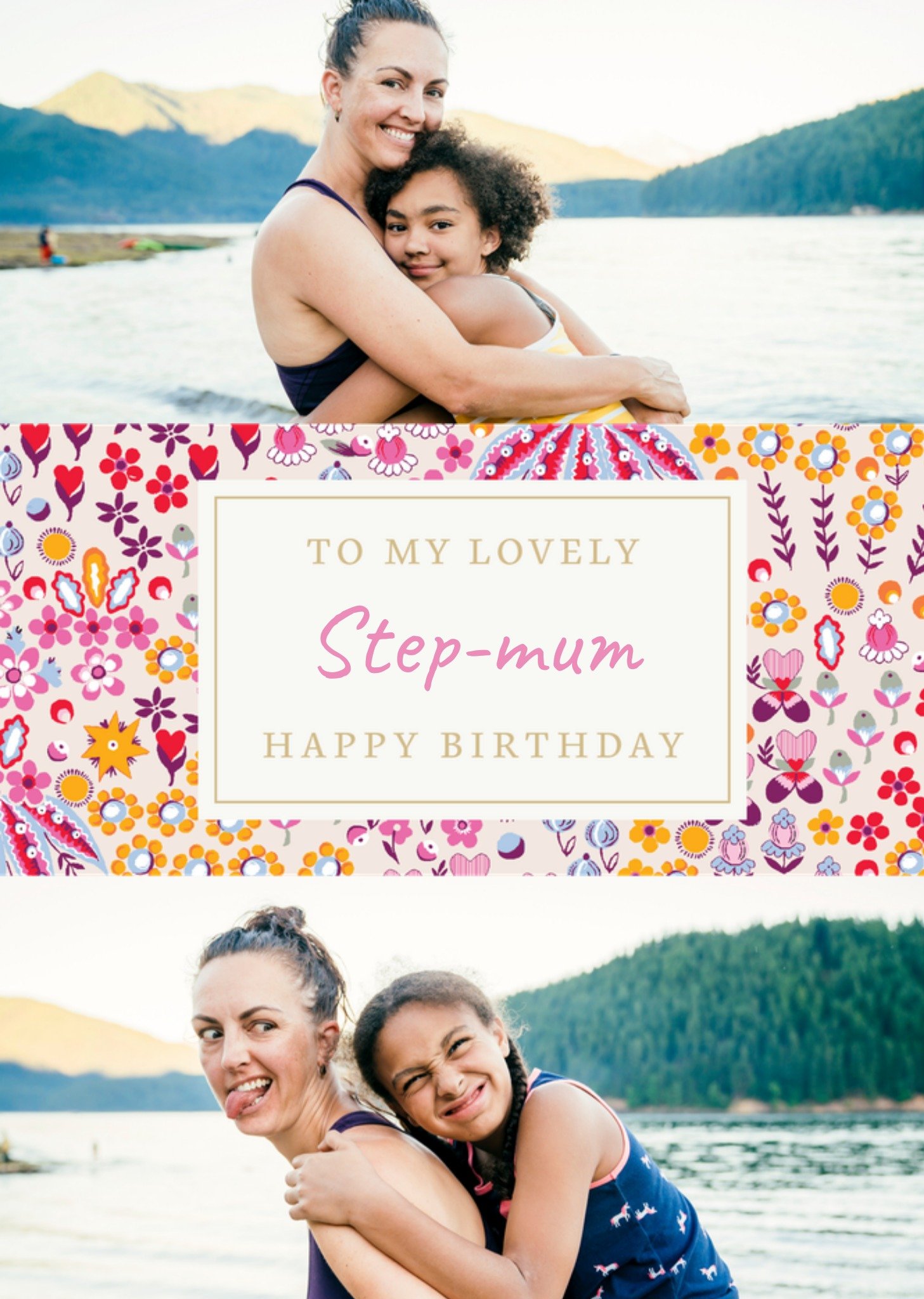 Moonpig Cath Kidston To My Lovely Step Mum Happy Birthday Floral Photo Upload Card
