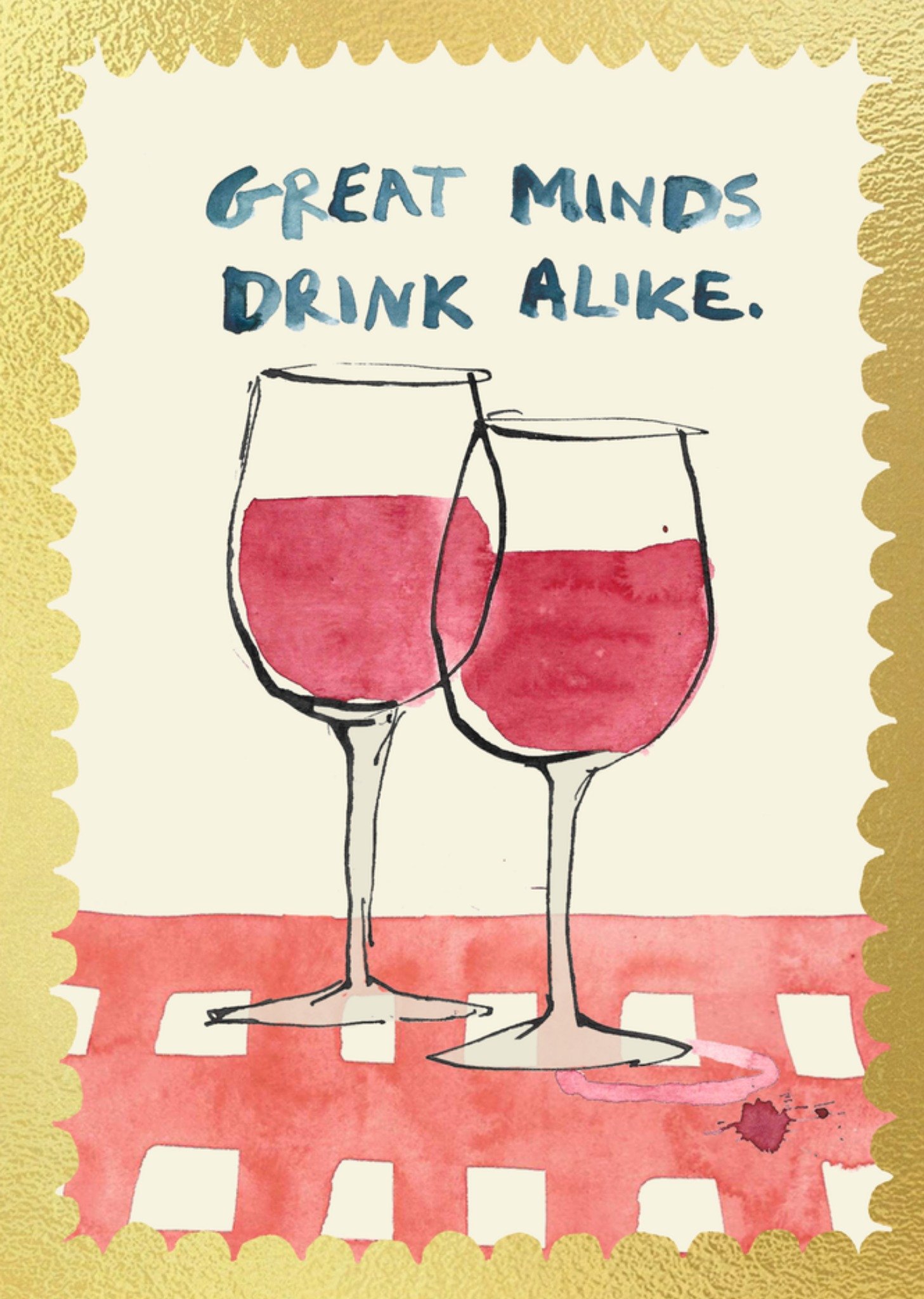 Moonpig Funny Illustrated Wine Glasses Great Minds Drink Alike Card