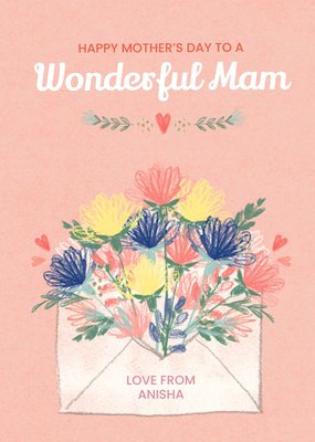 Happy Mother's Day To A Wonderful Mam Illustrated Envelope Flowers Mother's Day Card