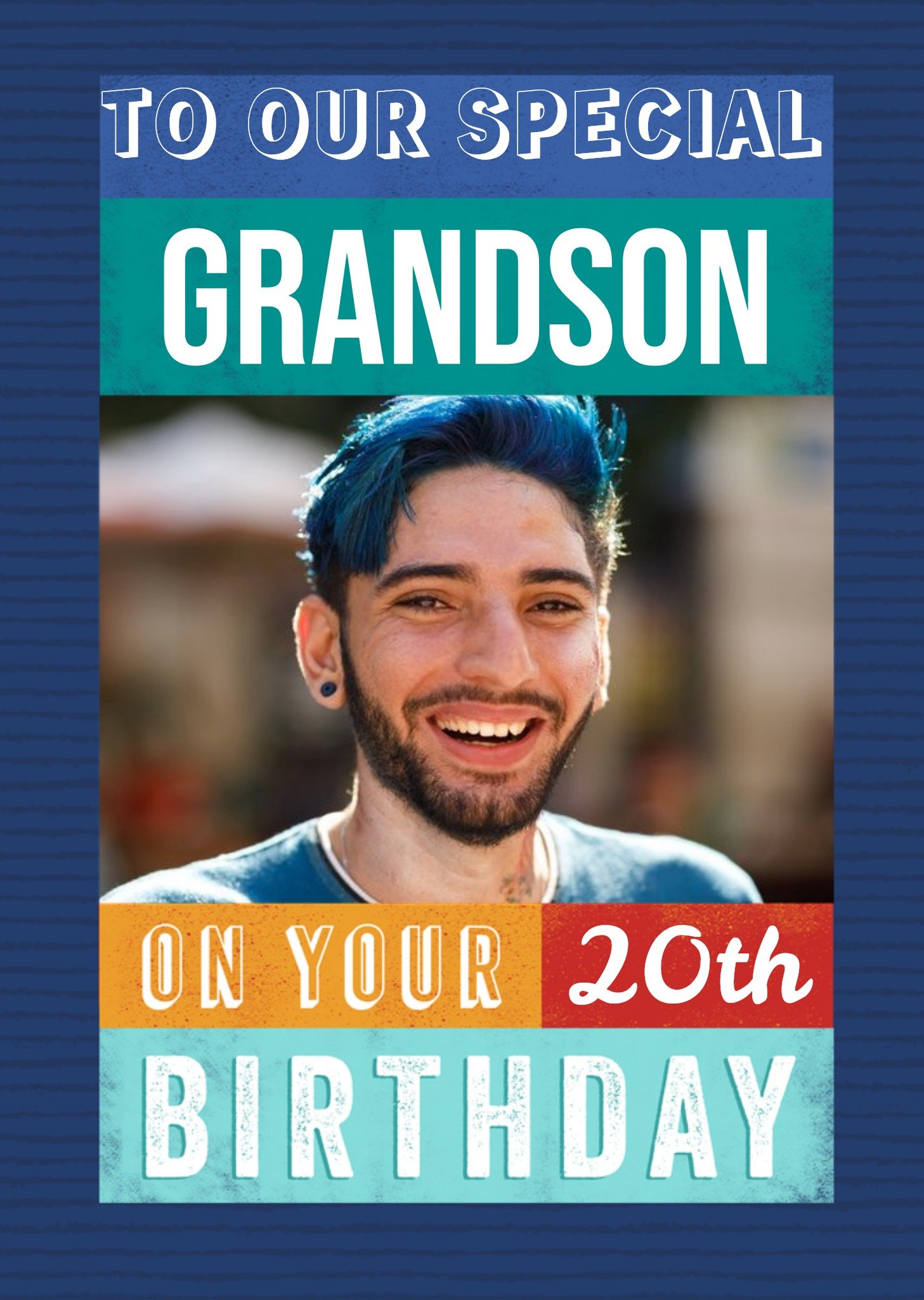 Moonpig Typographic Our Special Grandson Photo Upload Birthday Card