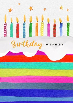 Birthday Wishes Colourful Candle And Cake Card