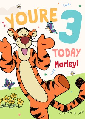 You're 3 Today Disney Winnie The Pooh Tigger Illustrated Birthday Card