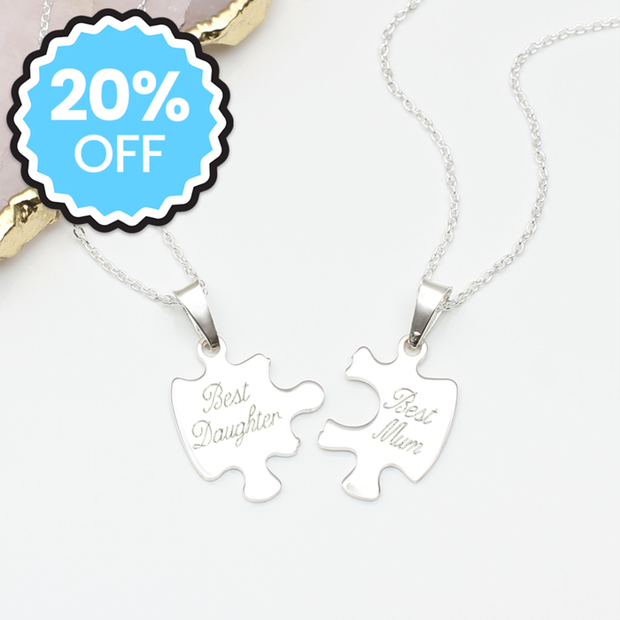 Best Mum & Daughter Jigsaw Silver Necklace Duo