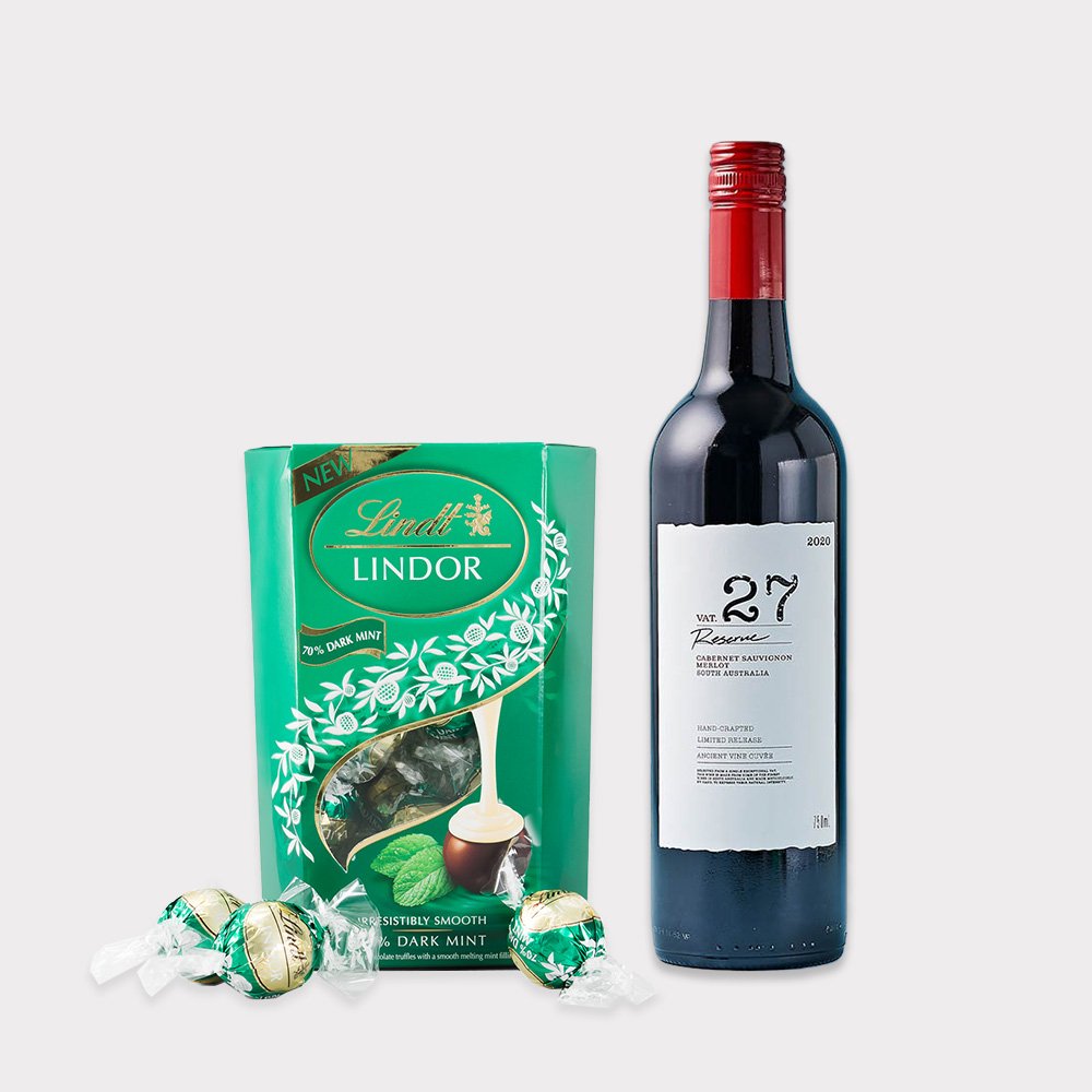 Virgin Wines Lindt Lindor Dark Mint Chocolate Truffles Box 200G & Vat 27 Reserve Cabernet Sauvignon 