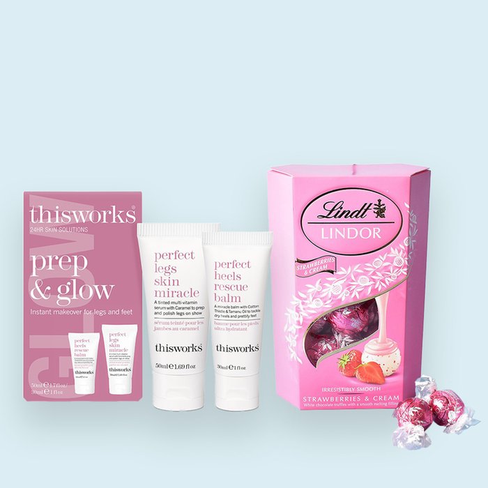 This Works Prep & Glow & Lindt Strawberries & Cream 200g Gift Set