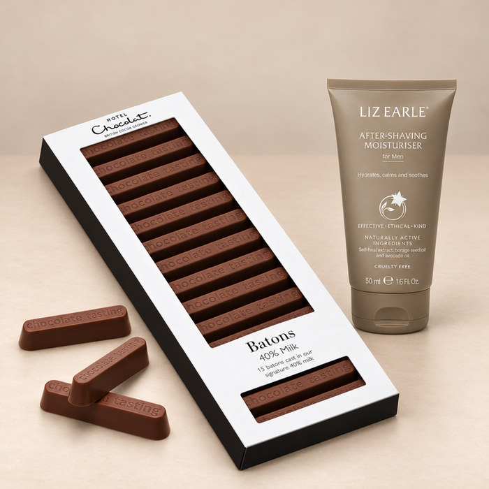 Liz Earle Mens After-Shaving Moisturiser & Hotel Chocolat 40% Milk Chocolate Batons Bundle
