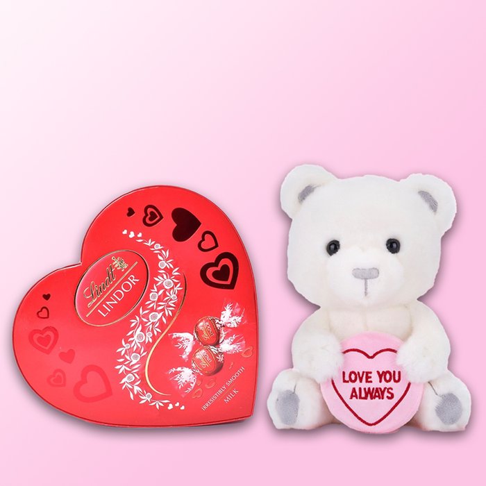 Lindt Milk Chocolate Truffles Heart Box 200g & Love Hearts Love You Always Bear Gift Set