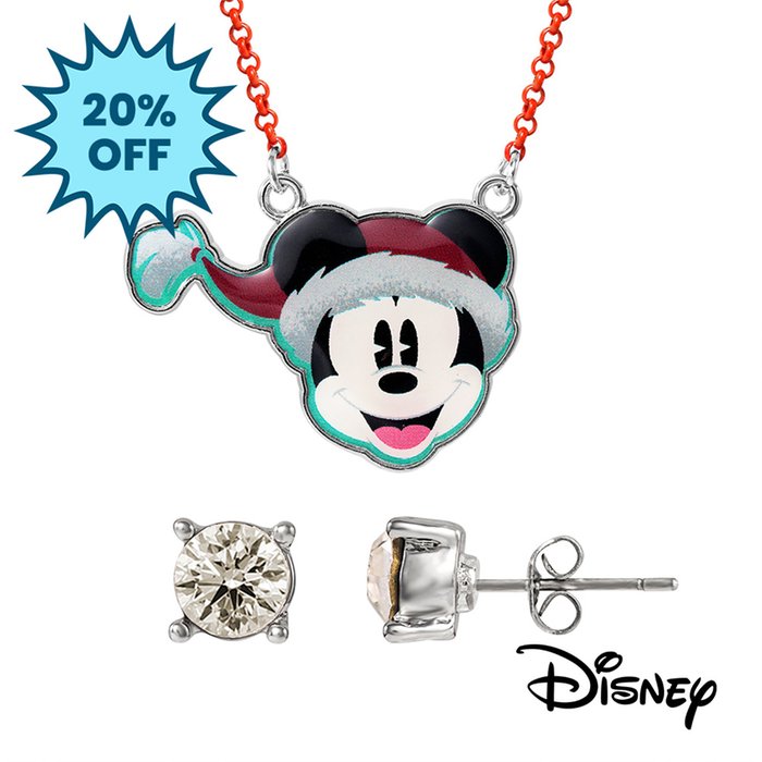 Disney Christmas Mickey Mouse Earrings & Necklace Set