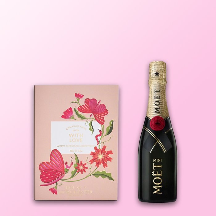  With Love  Chocolate Book & Moet Brut 20cl Gift Set