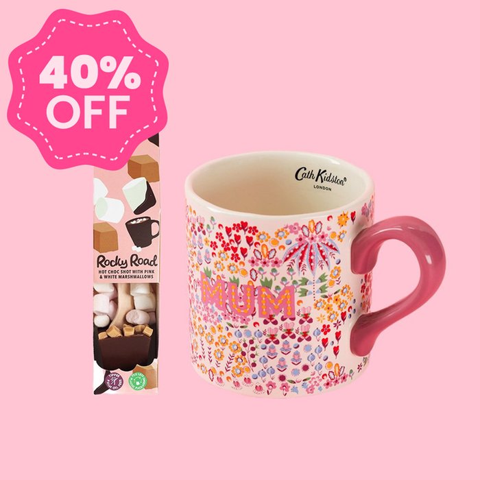 Cath Kidston Affinity Ditsy Shortie Mum Mug & Gnaw Hot Chocolate Stirrer Gift Set