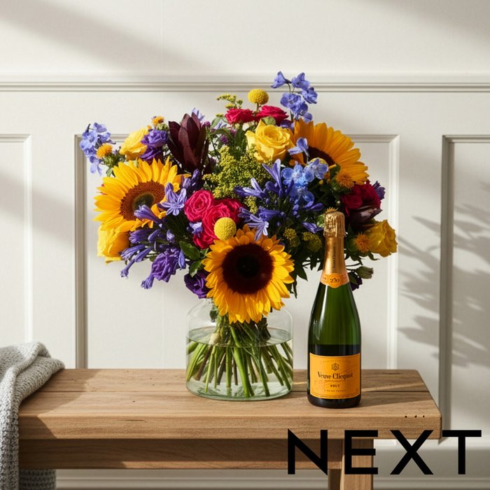 NEXT Sunflower, Rose & Delphinium Bouquet with Veuve Clicquot Gift Set