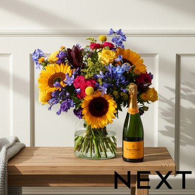 NEXT Sunflower, Rose & Delphinium Bouquet with Veuve Clicquot Gift Set