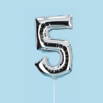 Silver Giant Number 5 Balloon