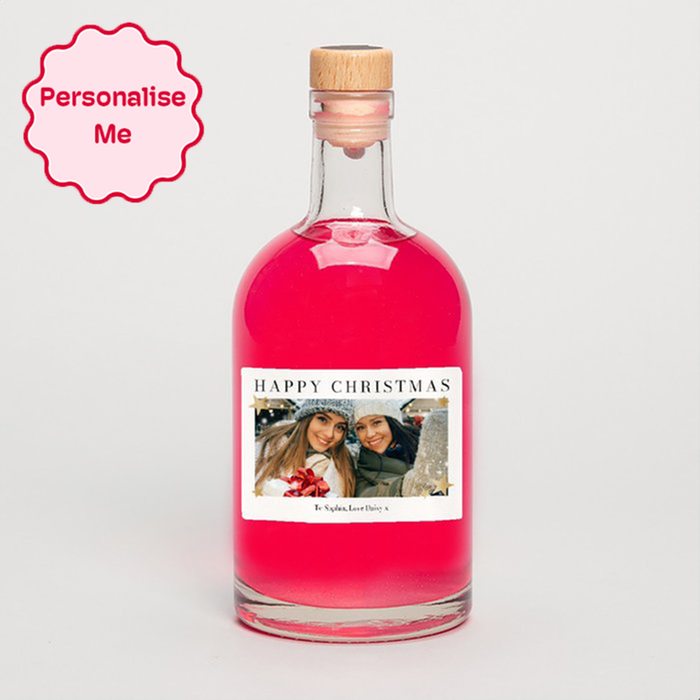 Personalised Happy Christmas Photo Upload Pink Gin 50cl