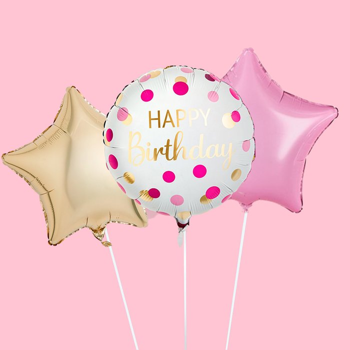 Happy Birthday Pink & Gold Balloon Trio