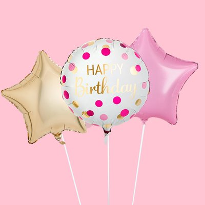 Happy Birthday Pink & Gold Balloon Trio