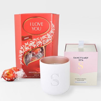 Sanctuary Spa Lily Candle & I Love You Lindt Lindor Milk 200g Cornet
