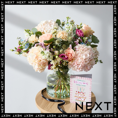 Soft Pink Hydrangea & Peach Rose Hand‑Tied Flower Bouquet