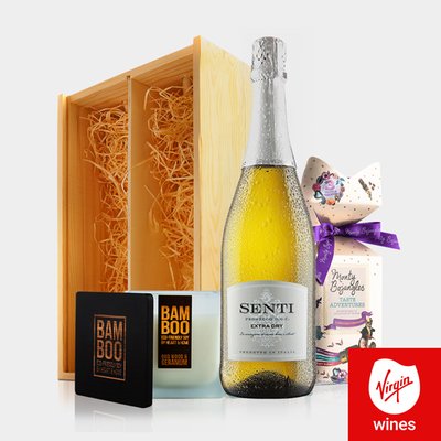 Virgin Wines Prosecco, Chocolates & Candle in Wooden Gift Box