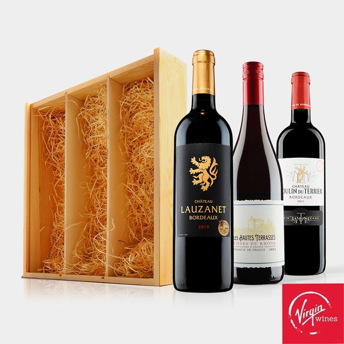 Virgin Wines Bordeaux Trio in Wooden Gift Box