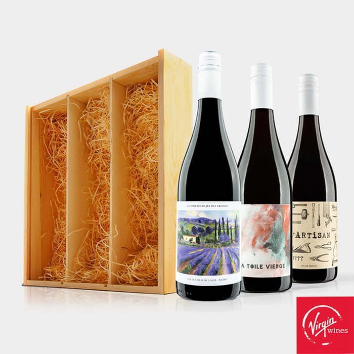 Virgin Wines French Wine Trio in Wooden Gift Box