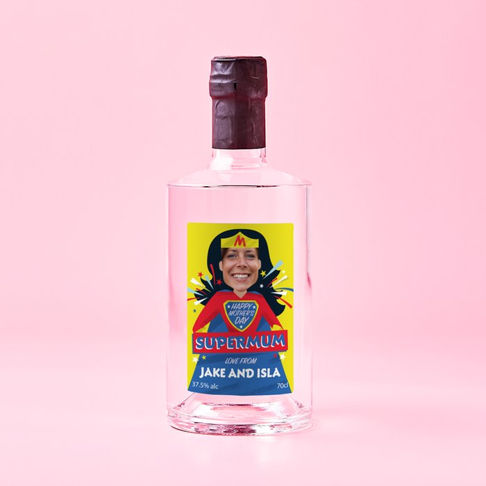 Personalised 'Super Mum' Mother's Day Pink Gin 70cl