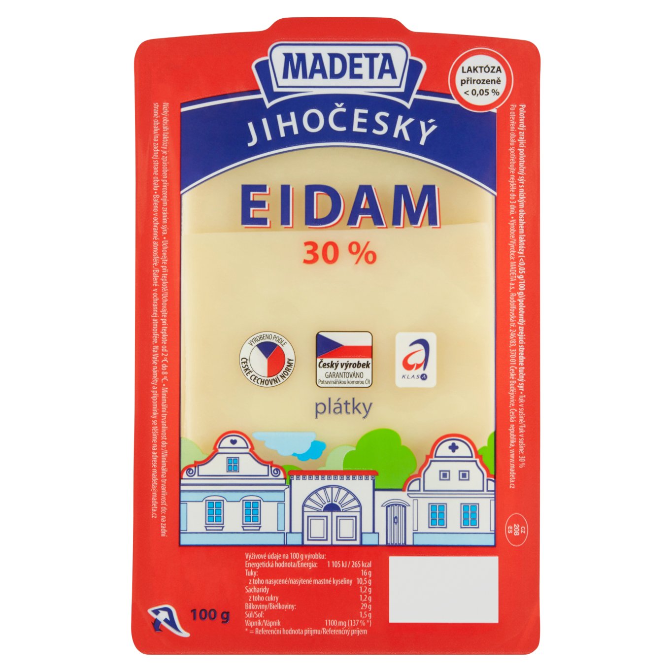 Madeta Jihočeský eidam 30% plátky