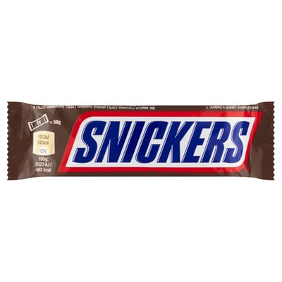 Obrázek Snickers Mléčná čokoláda plněná nugátem, karamelem a arašídy 50g