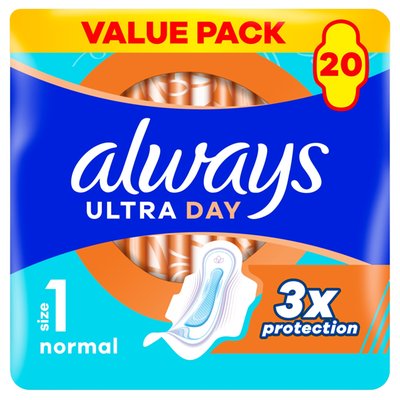 Obrázek Always, Hygienické Vložky Ultra Day Normal (Velikost 1), Křidélka x 20, Vložky