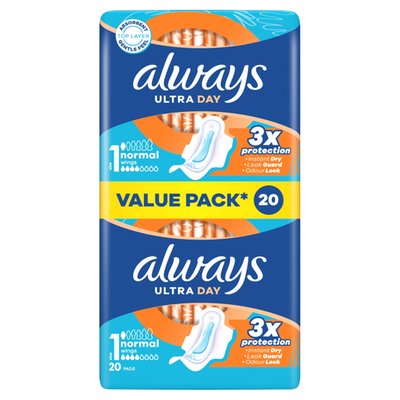 Obrázek Always, Hygienické Vložky Ultra Day Normal (Velikost 1), Křidélka x 20, Vložky