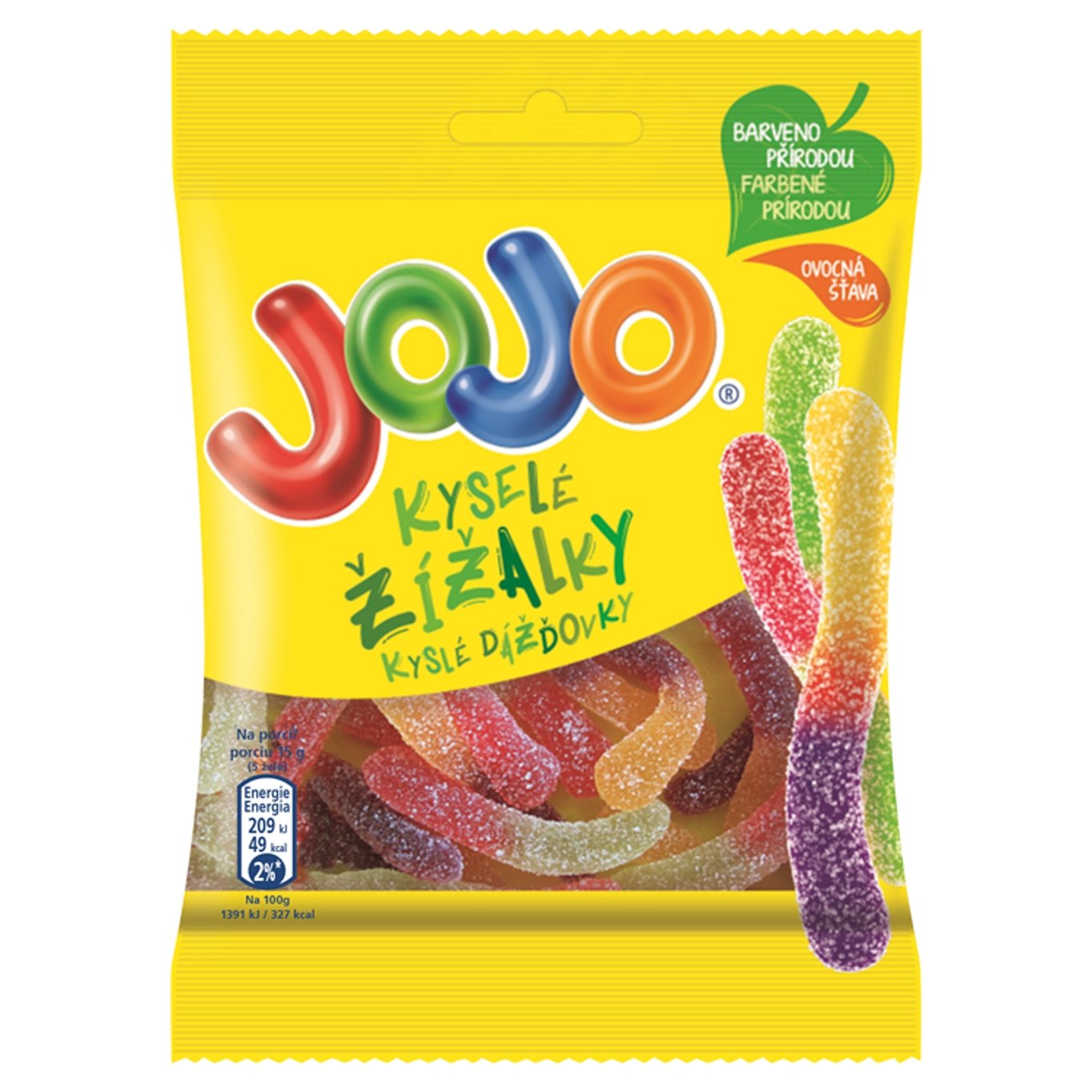 Czech Republic product data sample: JOJO Kyselé žížalky želé bonbóny s ovocnými příchutěmi 80g