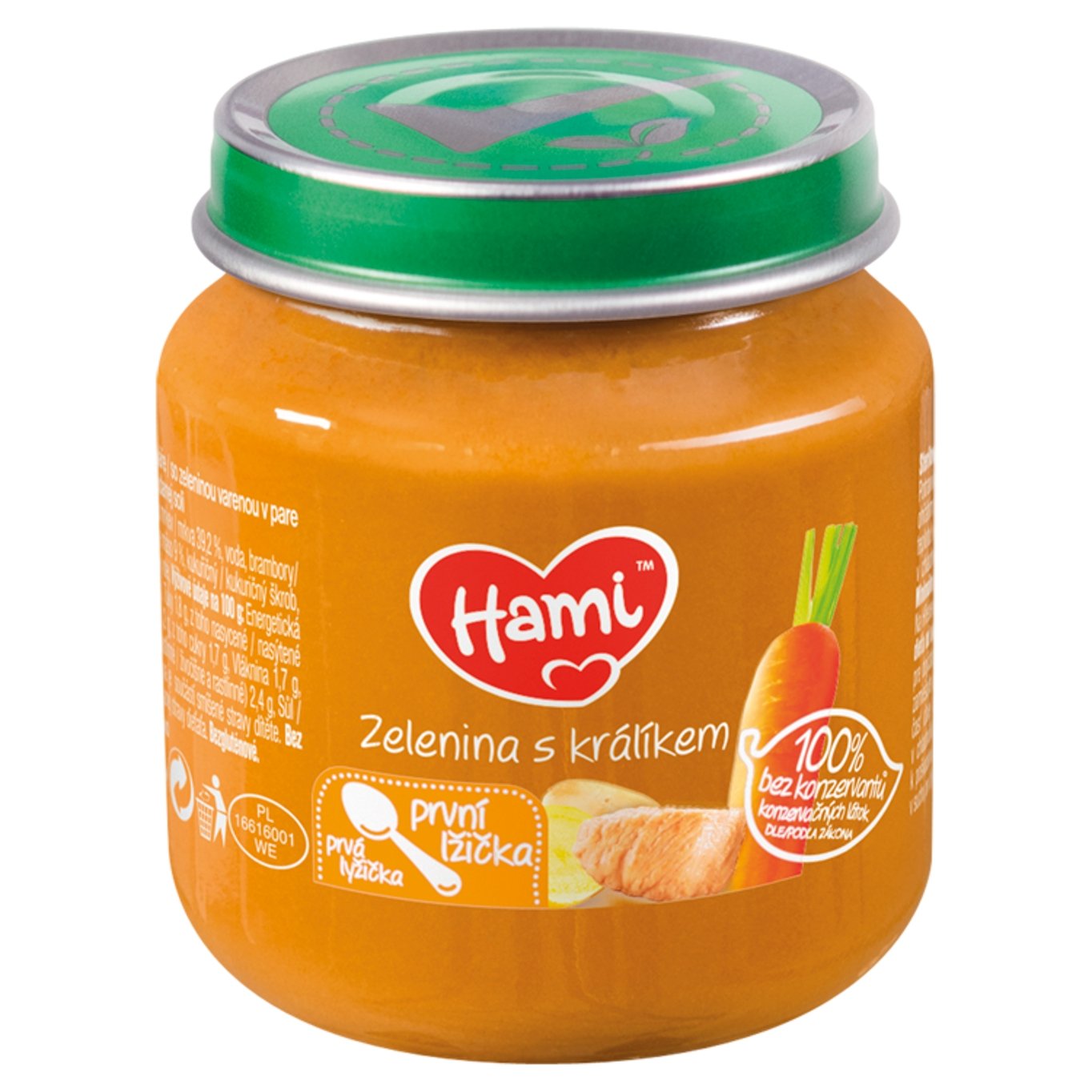 Czech Republic product data sample: Hami masozeleninový příkrm Zelenina s králíkem první lžička 125g