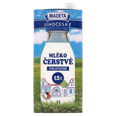 Obrázek Madeta Jihočeské čerstvé mléko polotučné 1,5% 1l