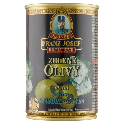 Obrázek Franz Josef Kaiser Exclusive Zelené olivy plněné pastou z modrého sýra ve slaném nálevu 300g