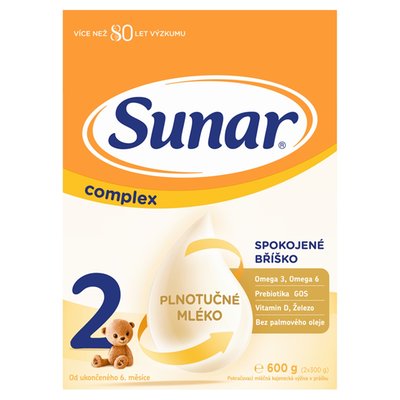 Obrázek Sunar Complex 2 pokračovací mléčná kojenecká výživa v prášku 2 x 300g (600g)