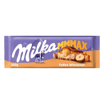 Obrázek Milka Toffee Wholenut mléčná čokoláda z alpského mléka s karamelovou náplní a lískovými ořechy 300 g