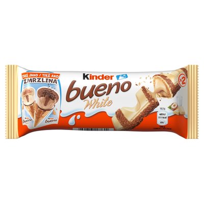 Obrázek Kinder Bueno White oplatka s mléčnou a lískooříškovou náplní v polevě z bílé čokolády 2 ks 39g