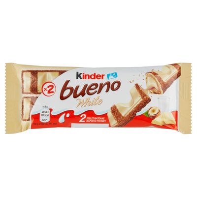 Obrázek Kinder Bueno White oplatka s mléčnou a lískooříškovou náplní v polevě z bílé čokolády 2 ks 39g