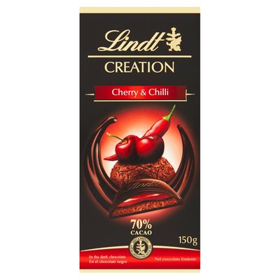 Obrázek Lindt Creation Hořká čokoláda plněná čokoládovou pěnou a višňovou a chilli náplní 70% 150g