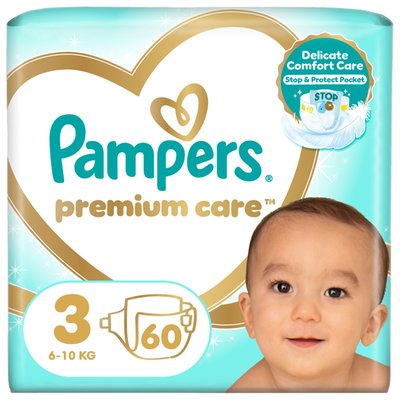 Obrázek Pampers Premium Care Velikost 3, 60 Dětské Plenky, 6kg-10kg