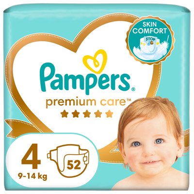 Obrázek Pampers Premium Care Velikost 4, 52 Plenek, 9kg-14kg