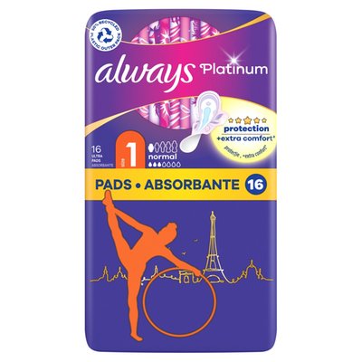 Obrázek Always Platinum Normal (Size 1) Sanitary Towels With Wings 16 Pads