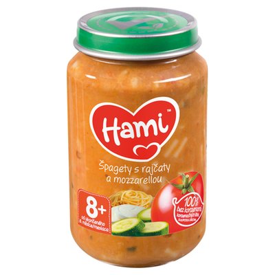 Obrázek Hami masozeleninový příkrm Špagety s rajčaty a mozzarellou od uk. 8. měsíce 200g