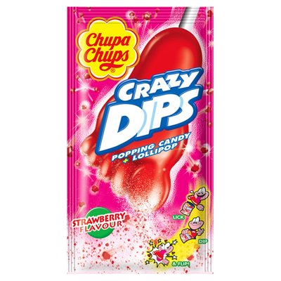 Obrázek Chupa Chups Crazy Dips Drops s jahodovou příchutí s praskajicím práškem 14g